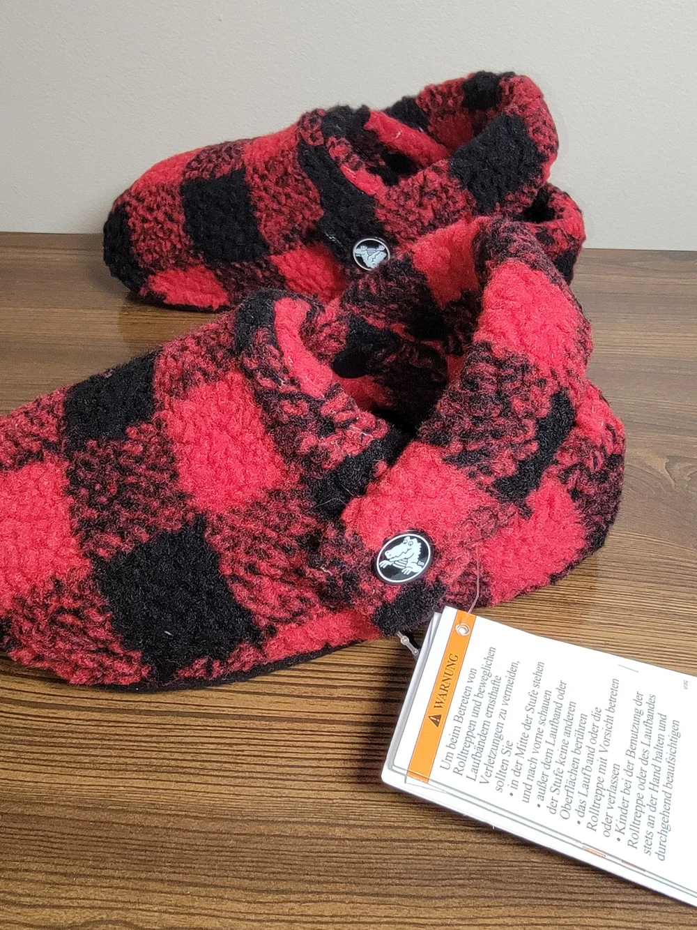 CROCS Kids Red and Black Buffalo Check Slippers - Size 10 Toddler